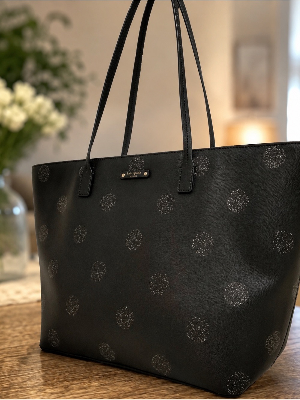 kate spade Black Glitter Polka Dot Tote